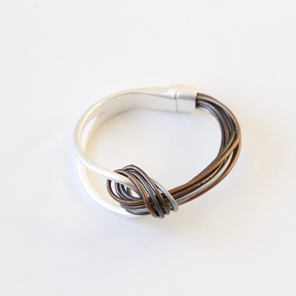 Load image into Gallery viewer, BRC-JM METALLIC MIX LEATHER AND MATTE SILVER BRACELET
