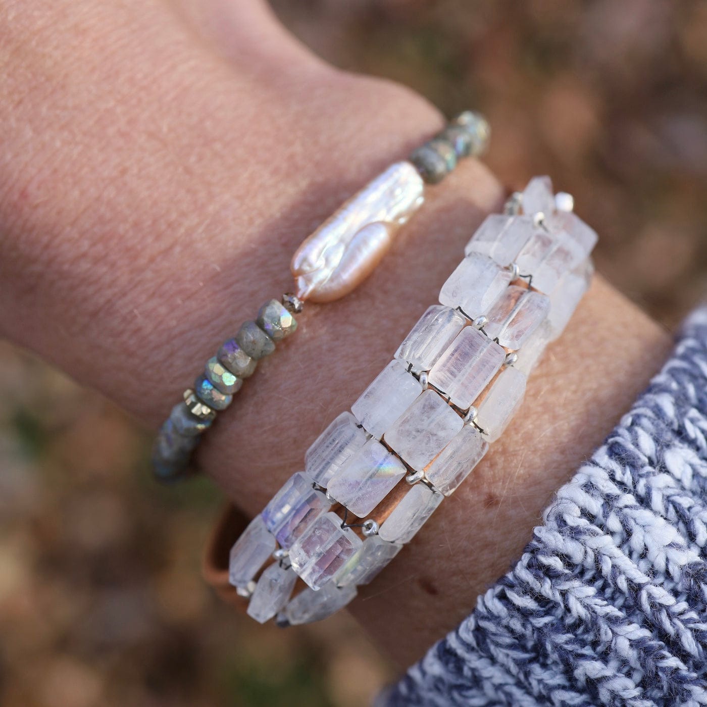 BRC-JM Moonstone Tiles on Multi Natural Leather with 8mm