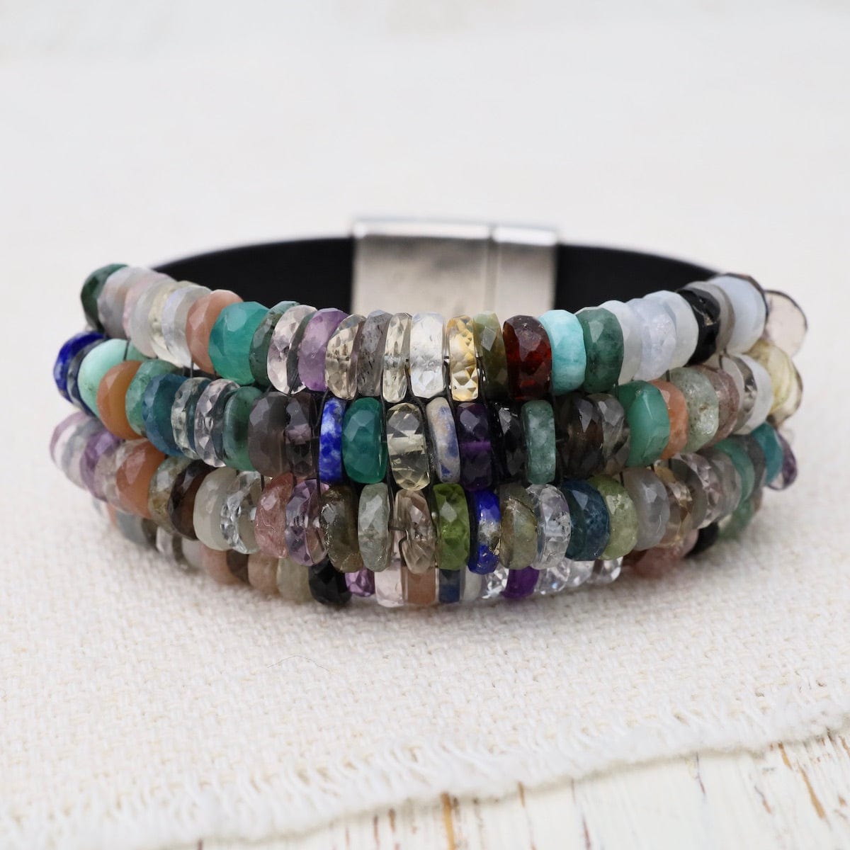 BRC-JM Multi Colored Gemstones with Silver Nugget Trim Bracelet