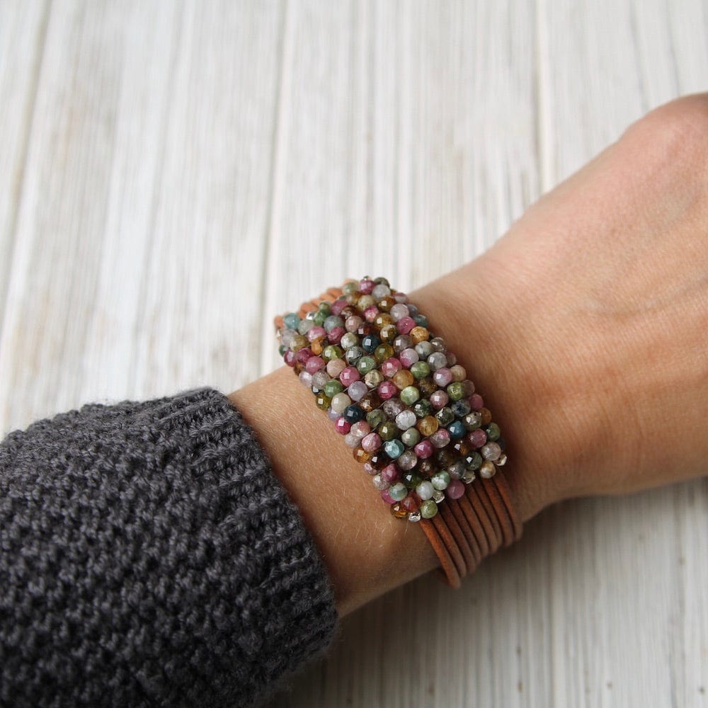 
                  
                    BRC-JM Multi Colored Tourmaline Hand Stitched Leather Cuff
                  
                