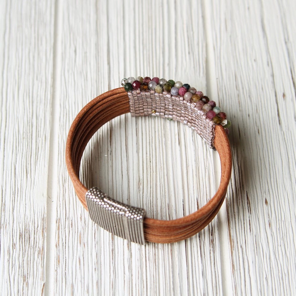 
                  
                    BRC-JM Multi Colored Tourmaline Hand Stitched Leather Cuff
                  
                
