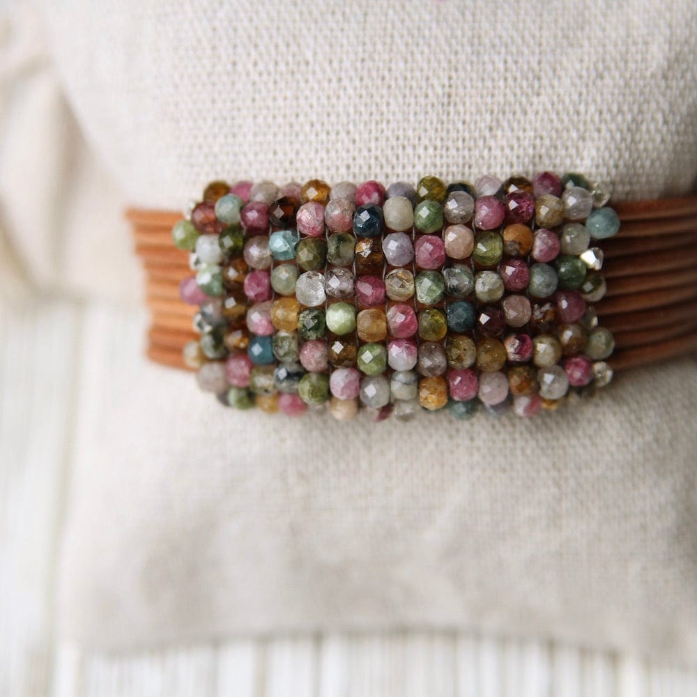
                  
                    BRC-JM Multi Colored Tourmaline Hand Stitched Leather Cuff
                  
                