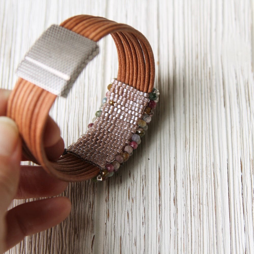 
                  
                    BRC-JM Multi Colored Tourmaline Hand Stitched Leather Cuff
                  
                