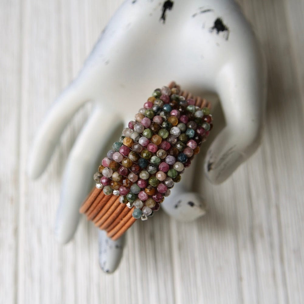 
                  
                    BRC-JM Multi Colored Tourmaline Hand Stitched Leather Cuff
                  
                