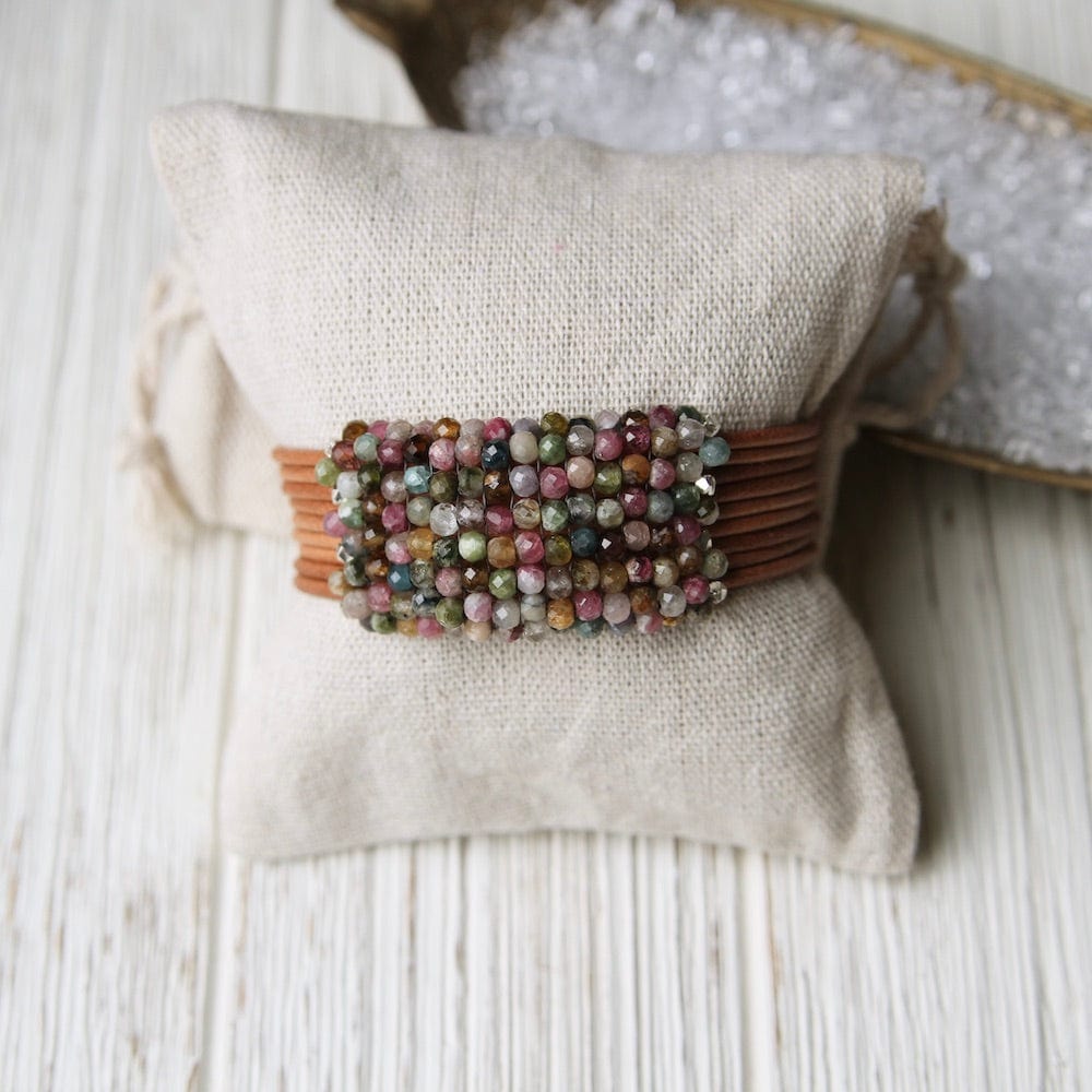 
                  
                    BRC-JM Multi Colored Tourmaline Hand Stitched Leather Cuff
                  
                