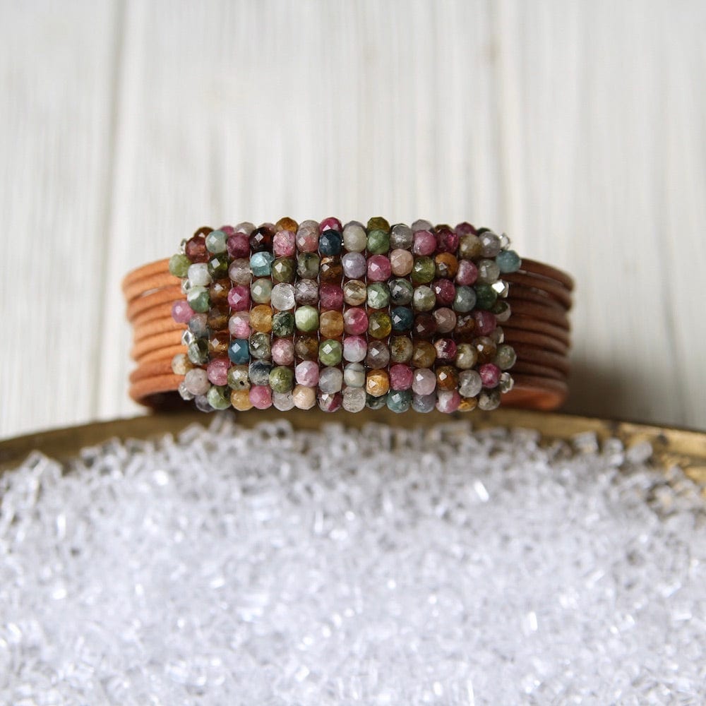 
                  
                    BRC-JM Multi Colored Tourmaline Hand Stitched Leather Cuff
                  
                