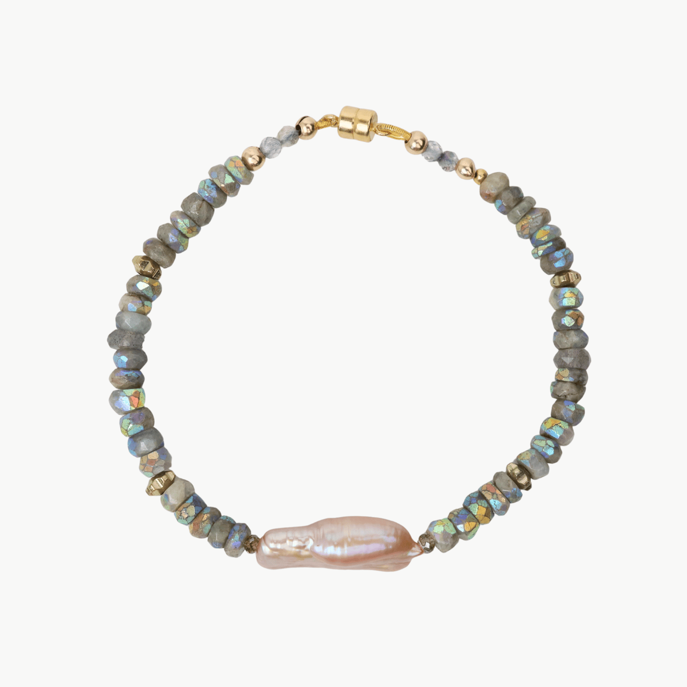 BRC-JM Mystic Labradorite with Center Stick Pearl 2mm But