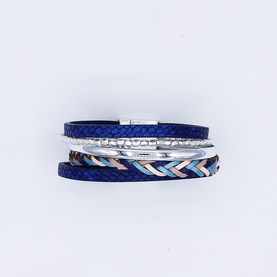 BRC-JM NAVY MULTI STRAND MATTE SILVER BRACELET