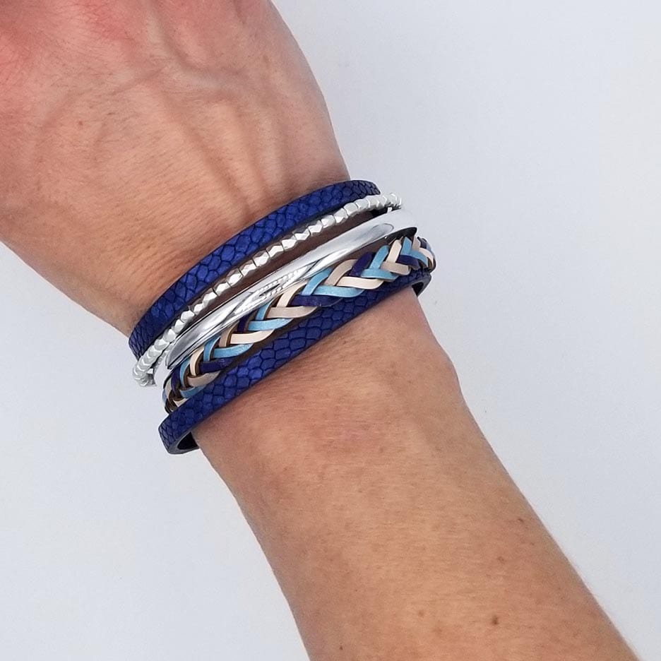 BRC-JM NAVY MULTI STRAND MATTE SILVER BRACELET