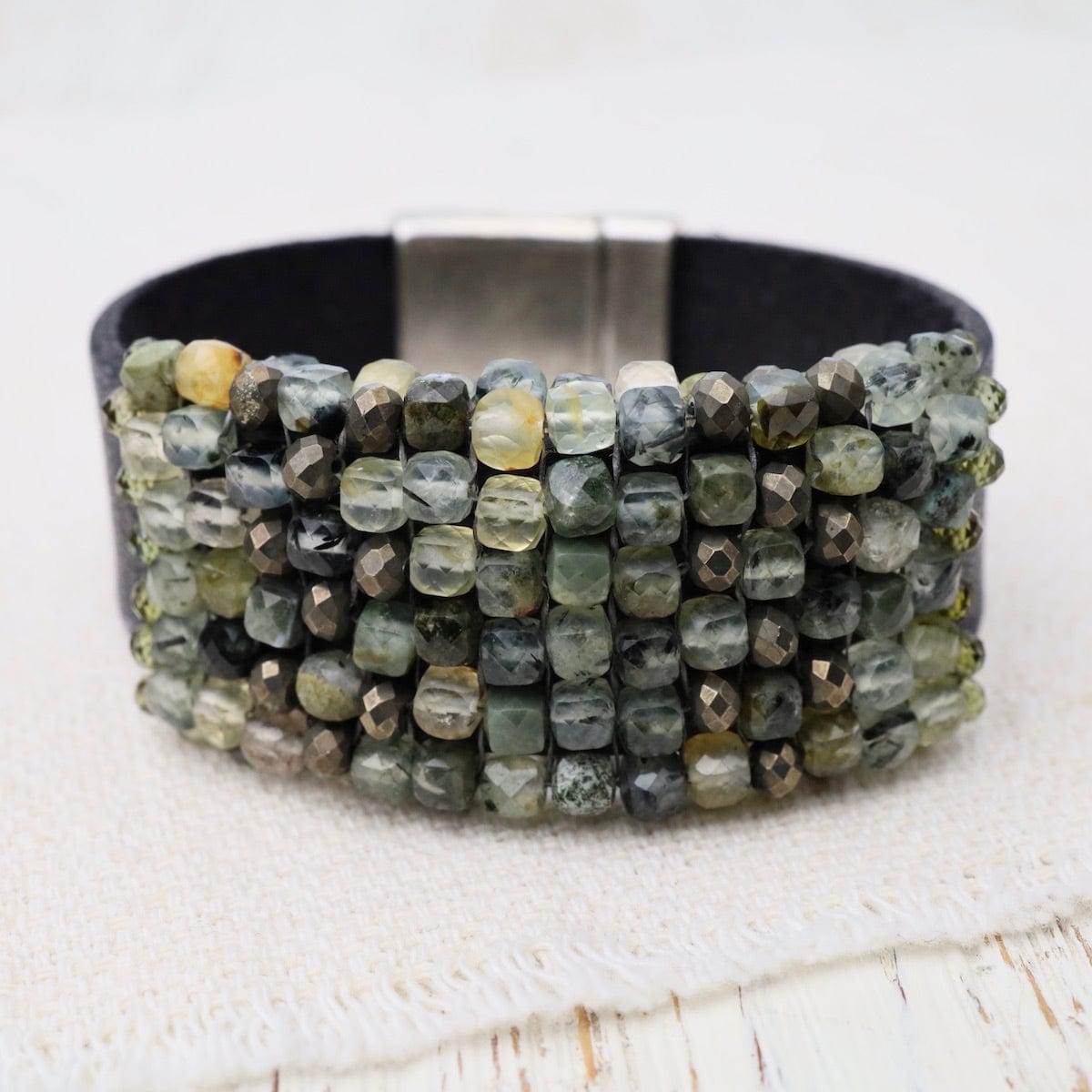 BRC-JM Prehnite & Pyrite with Green Zircon Bracelet