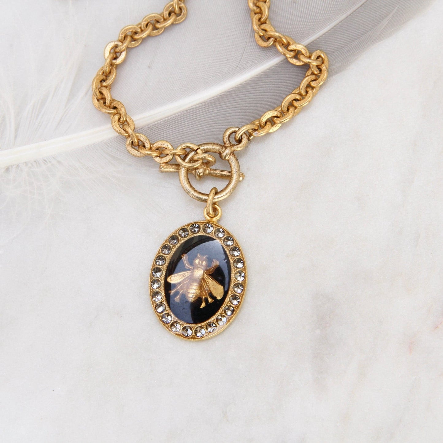 BRC-JM Rolo Link Chain Bracelet with Enamel &  Crystal Beee Charm