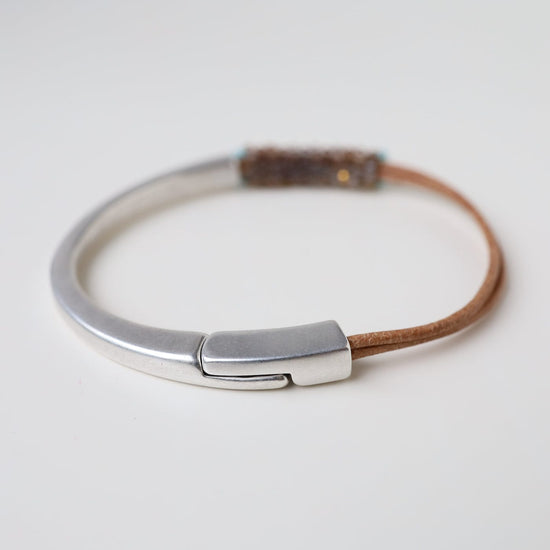 Load image into Gallery viewer, BRC-JM Rust and Brown Zircon Hand Stitched Leather 1/2 Cuff
