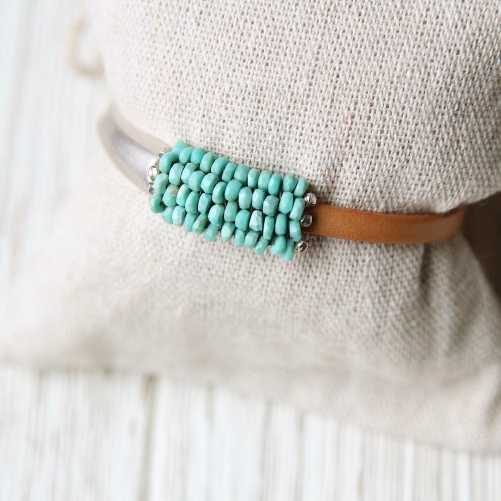 
                  
                    BRC-JM Sleeping Beauty Turquoise Hand Stitched Leather 1/2 Cuff Bracelet
                  
                