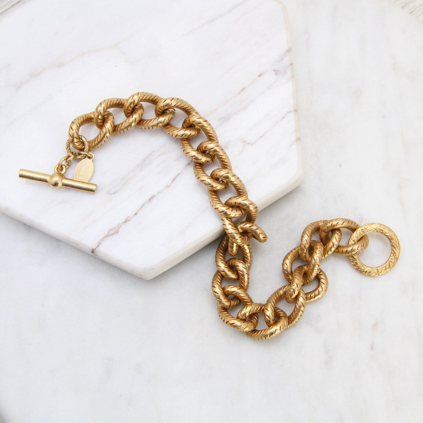 BRC-JM Textured Heavy Curb Chain Bracelet - Gold Plate