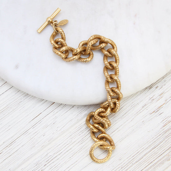BRC-JM Textured Heavy Curb Chain Bracelet - Gold Plate