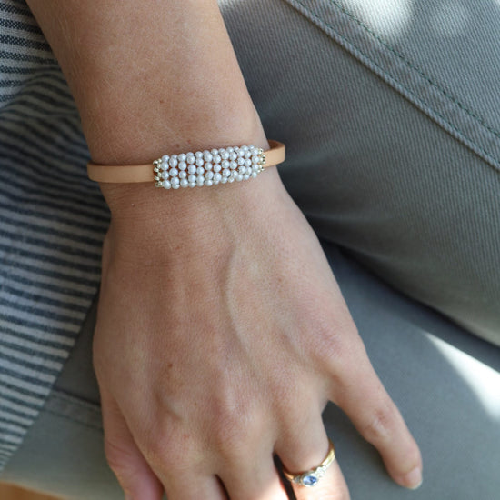 BRC-JM Tiny White Seed Pearls Hand Stitched Bracelet
