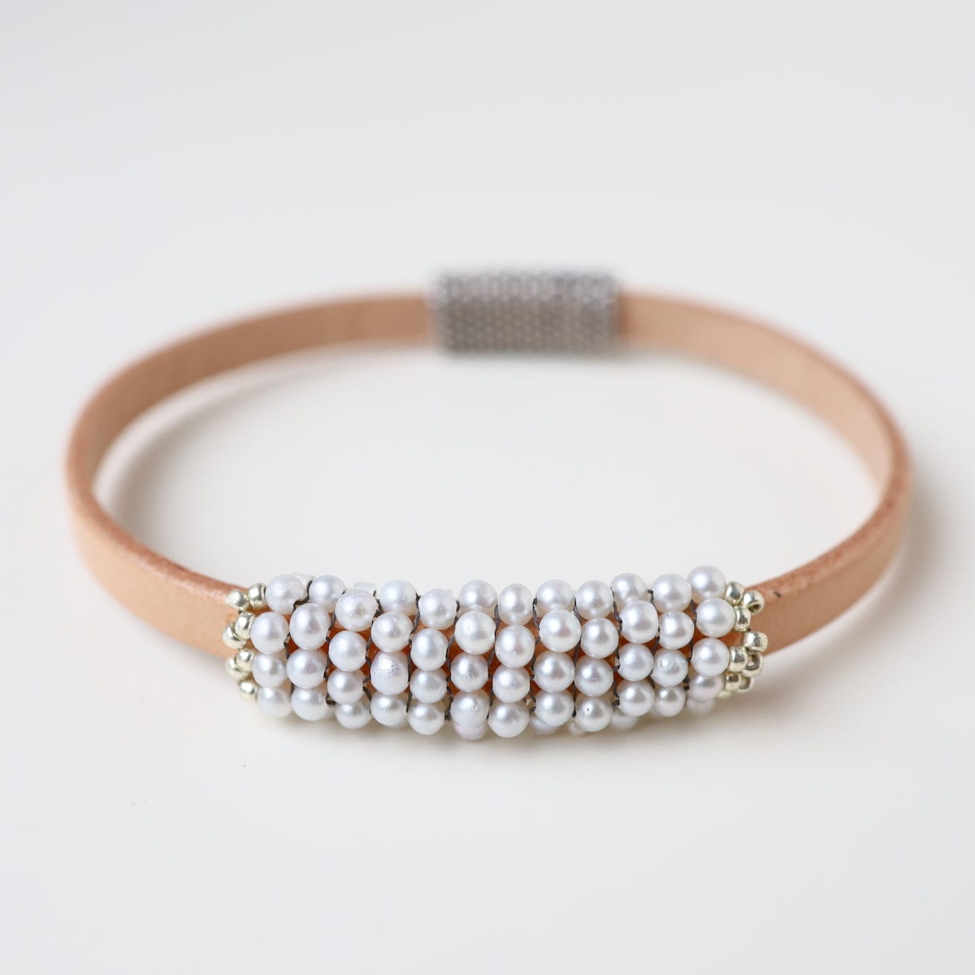 BRC-JM Tiny White Seed Pearls Hand Stitched Bracelet