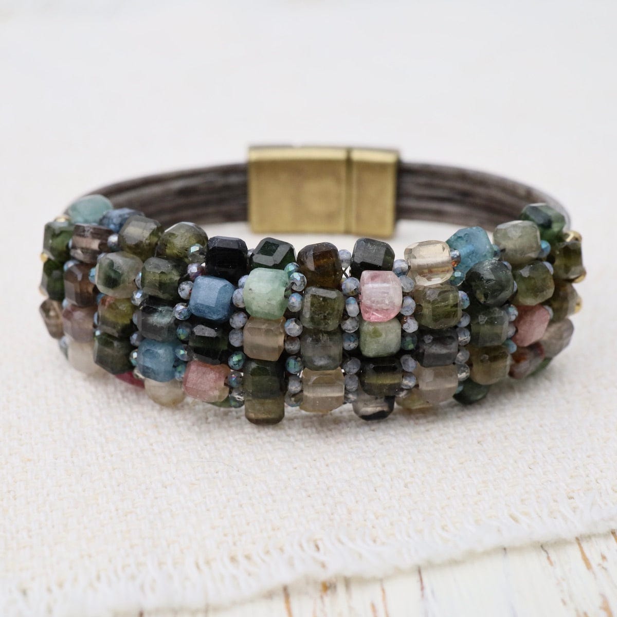 BRC-JM Tourmaline & Mystic Quartz cuff with Hematite Trim Bracelet