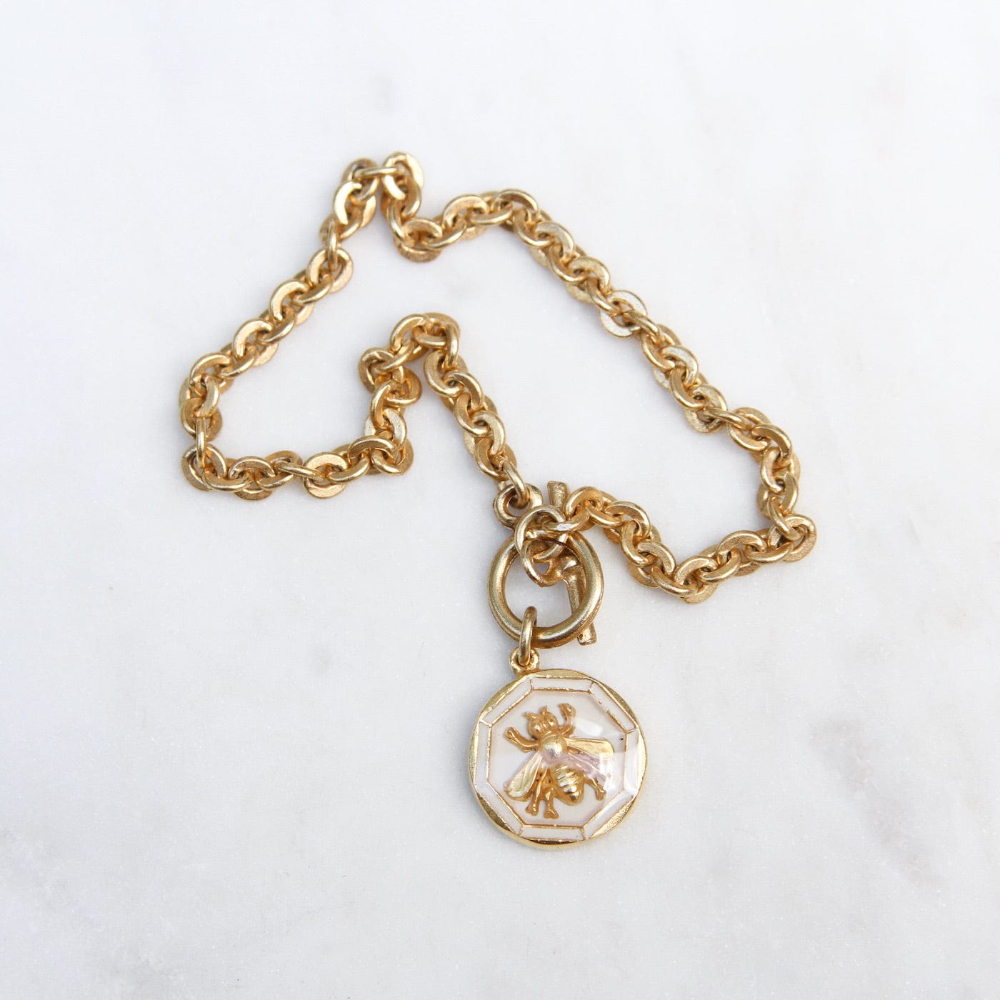 BRC-JM White Enamel Bee Charm Bracelet