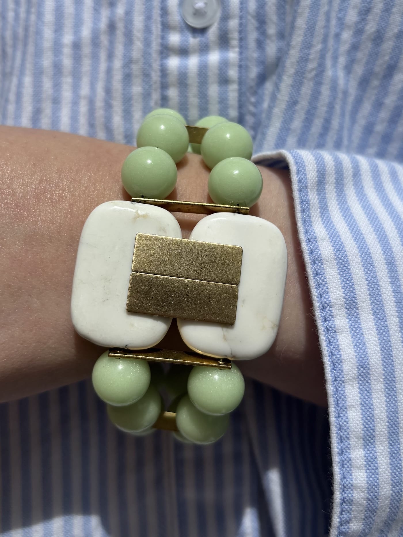 BRC-JM White Turquoise and Celadon Art Deco Bracelet