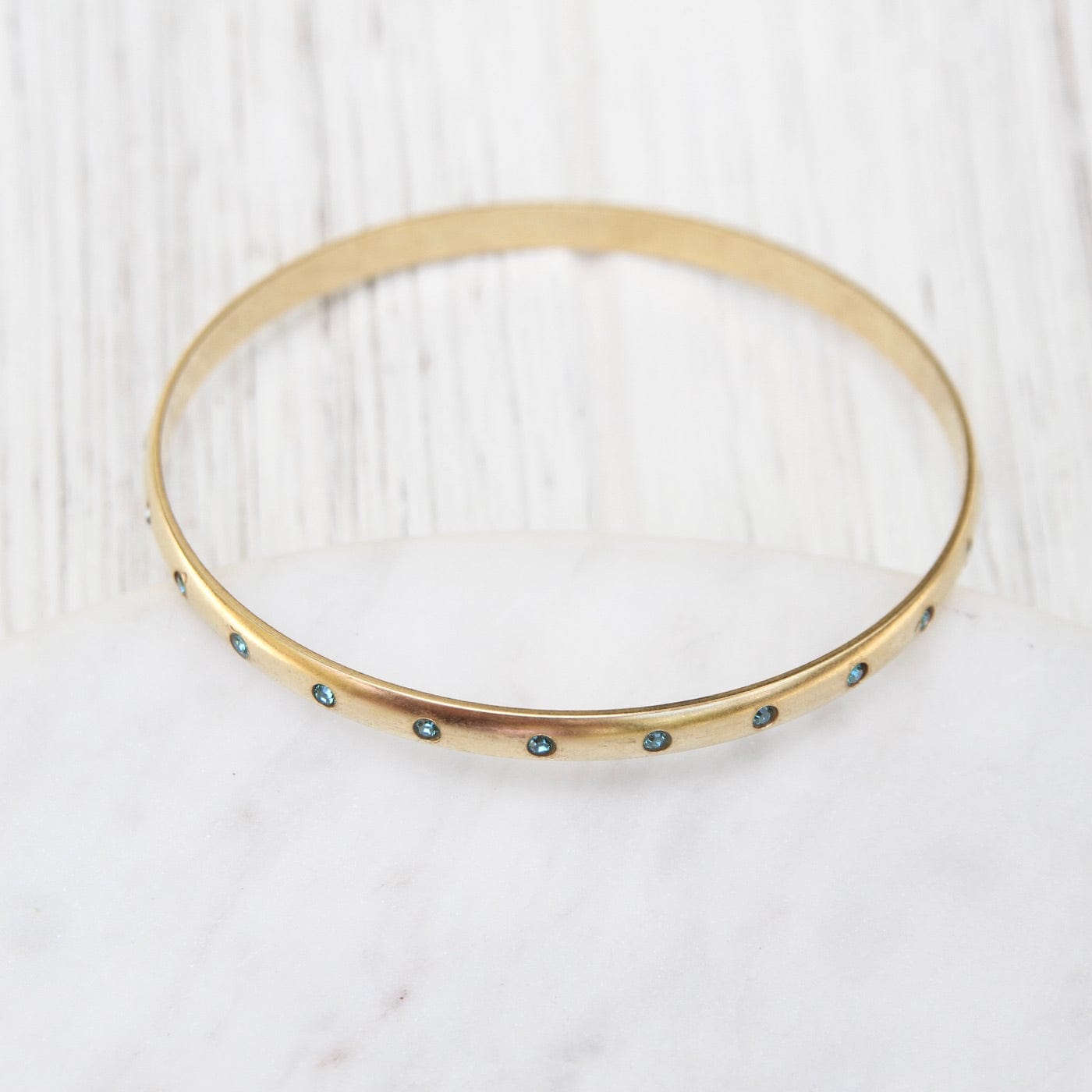 BRC-JM Wide Bangle with Crystal Dots - Gold Plate & Blue