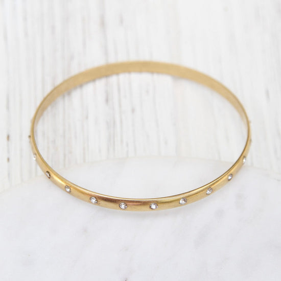 BRC-JM Wide Bangle with Crystal Dots - Gold Plate & Clear Crystals