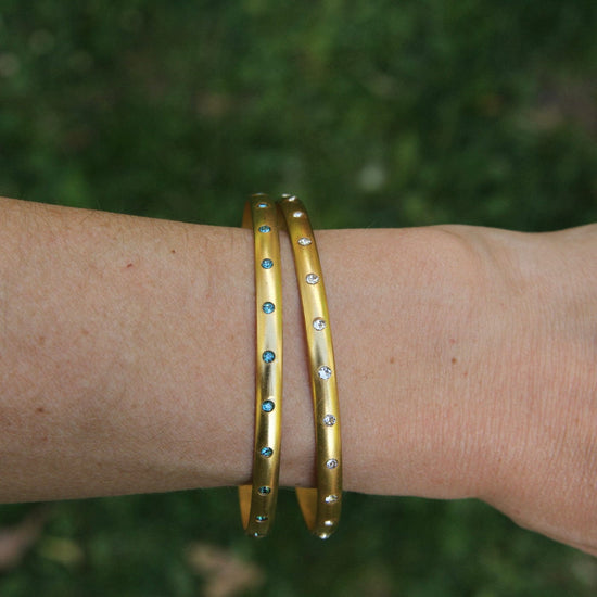BRC-JM Wide Bangle with Crystal Dots - Gold Plate & Clear Crystals