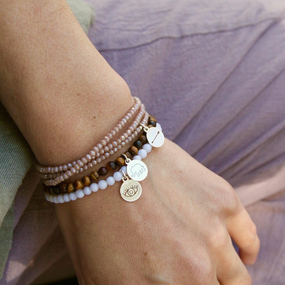 BRC Keep Aiming - Stretchy Nude Crystal Wrap Bracelet