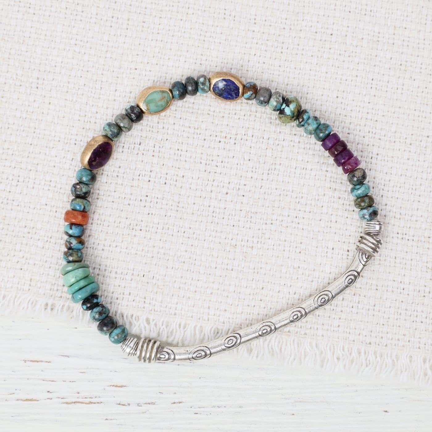 BRC Lapis, Blue and Purple Turquoise Silver Stretch Br