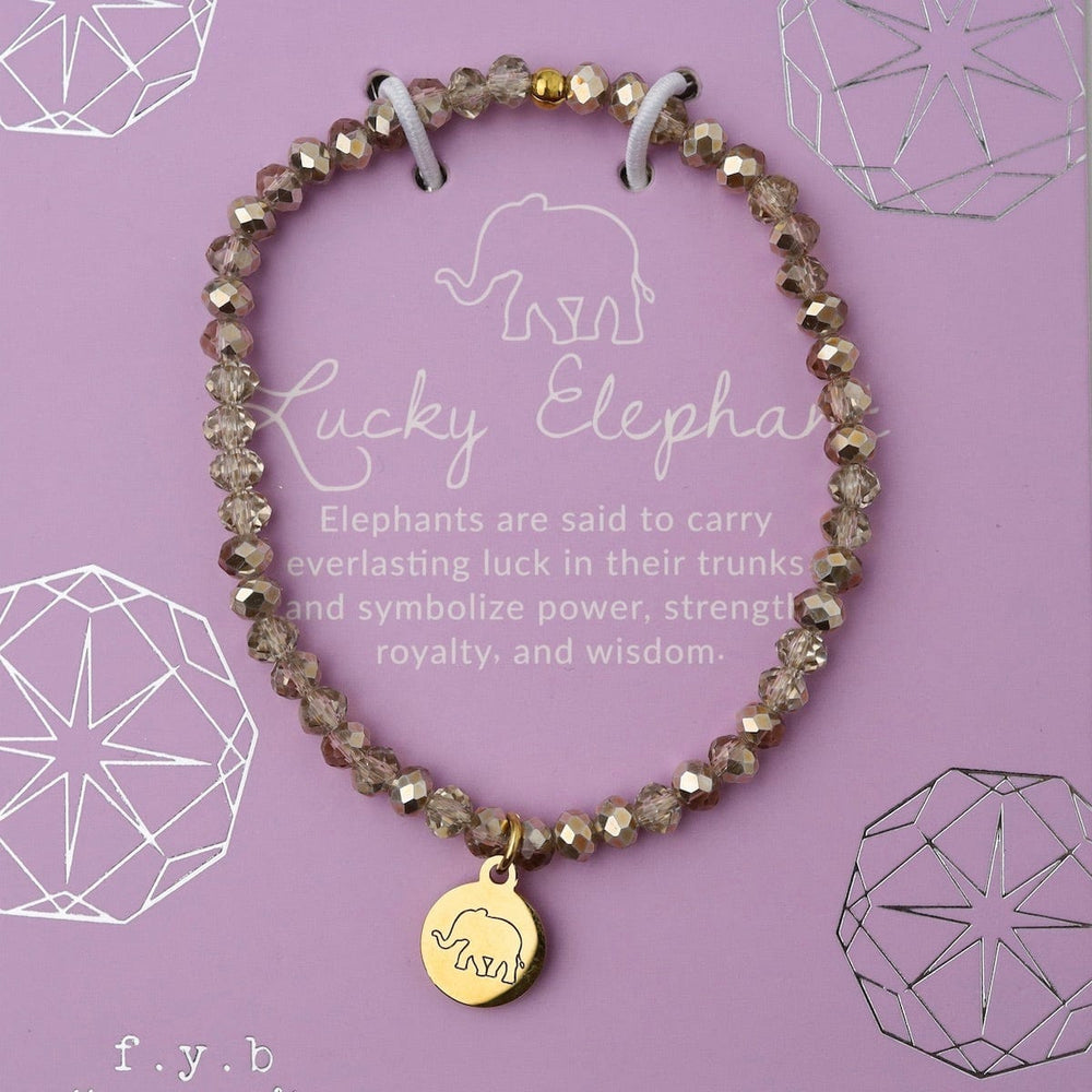 BRC Lucky Elephant - Stretchy Gold Crystal Bracelet