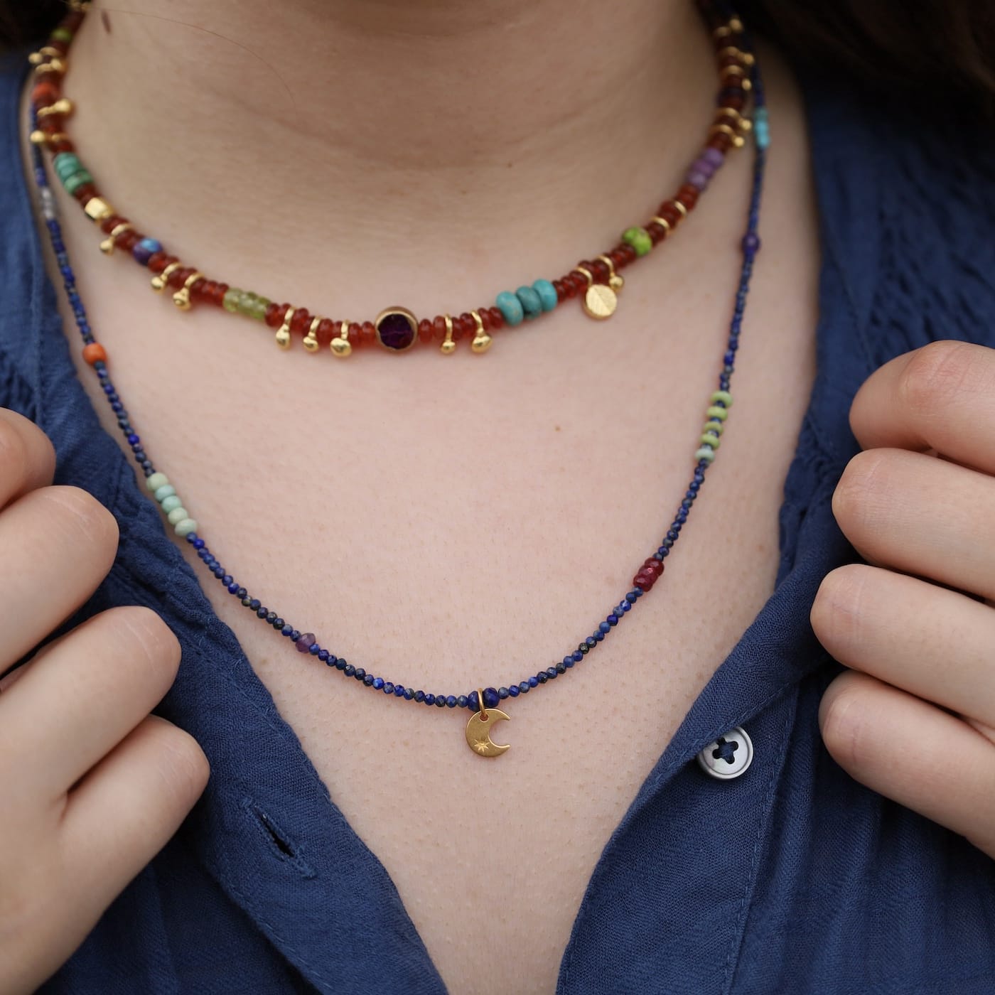BRC Magnetic Gold Lapis with Crescent Bracelet/Necklac