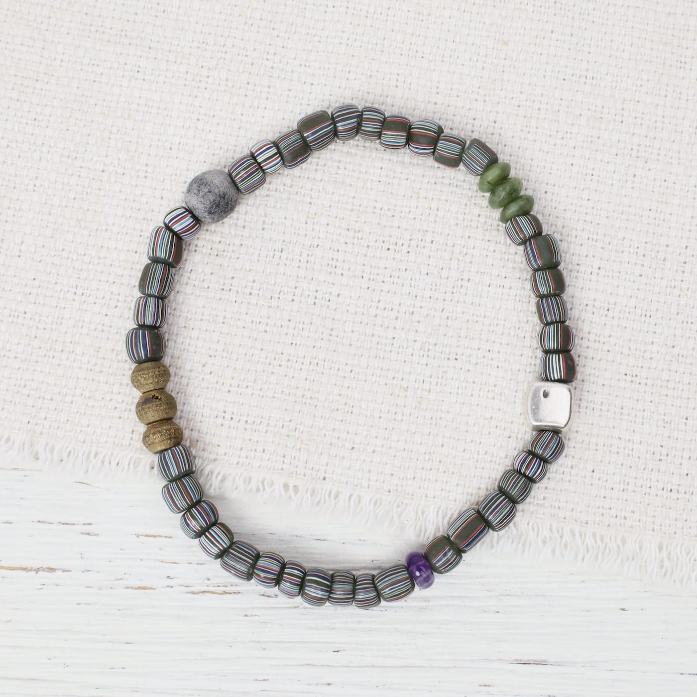 BRC Men’s Gray Java Glass Striped Stretch Bracelet