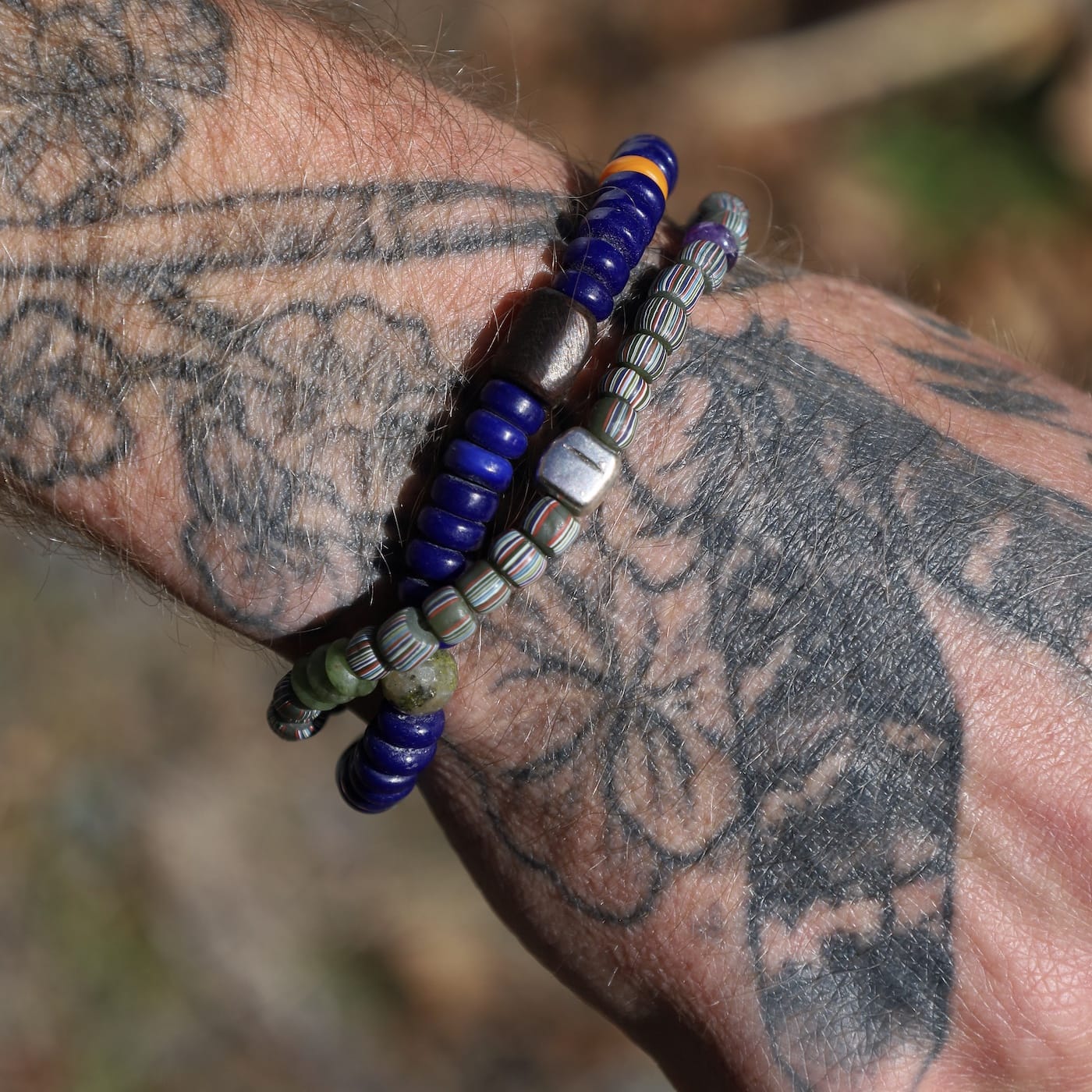 BRC Men’s Gray Java Glass Striped Stretch Bracelet