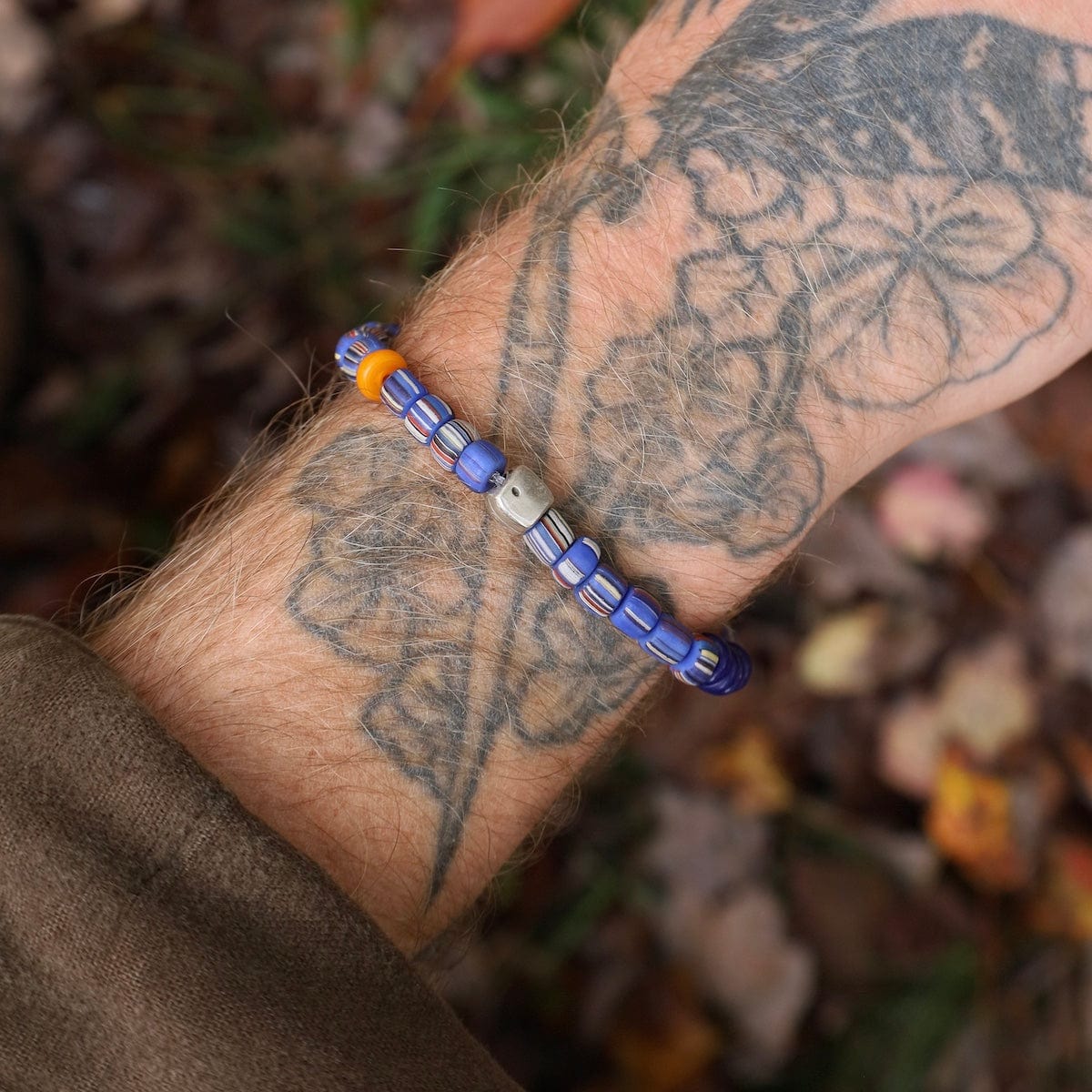 BRC Men's Java Glass Blue Striped Stretch Bracelet