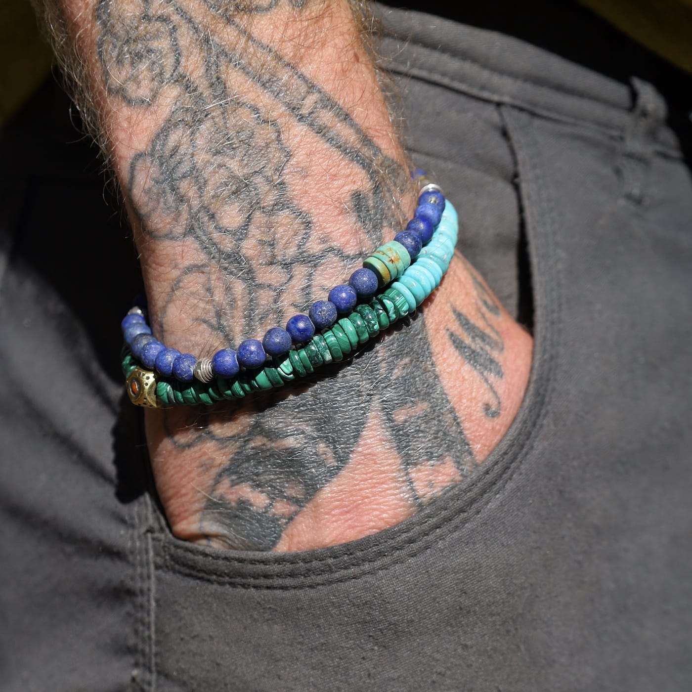 BRC Men’s Round Lapis Silver Bracelet