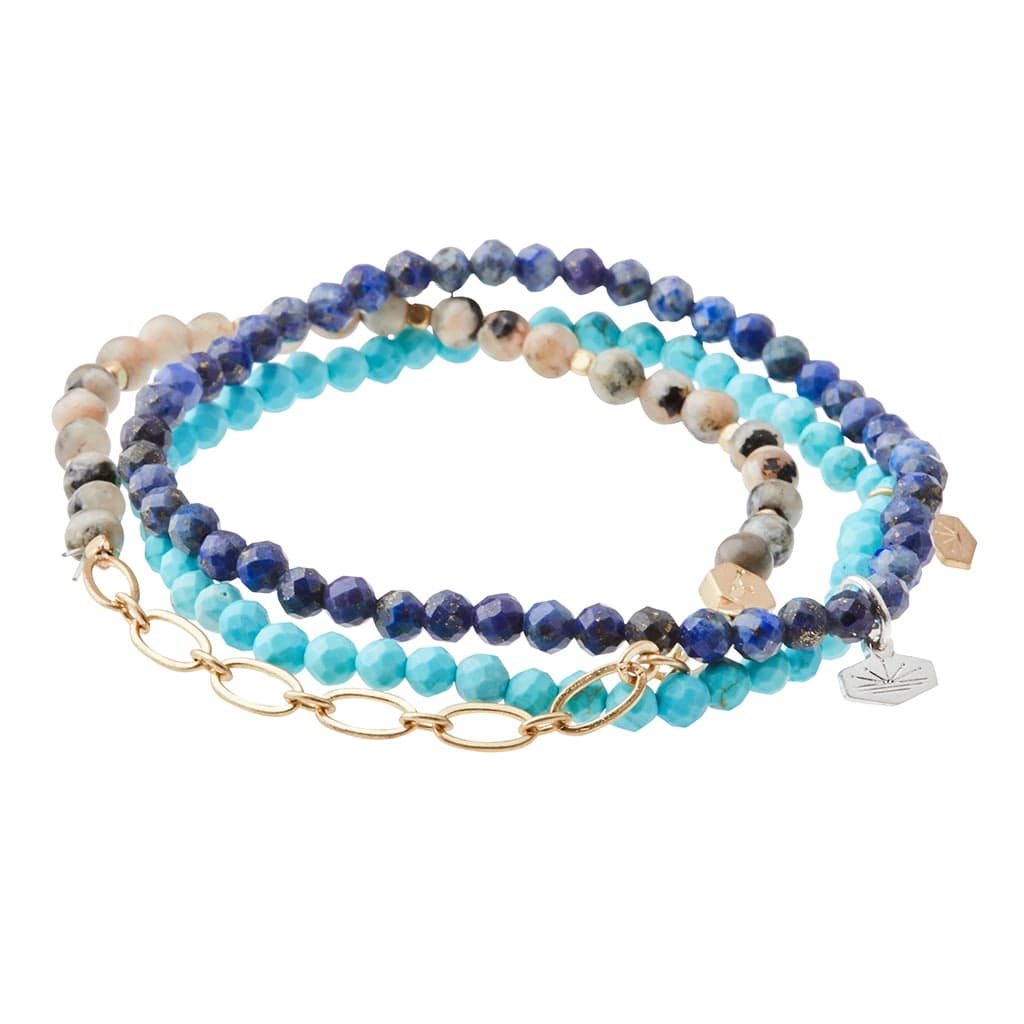 BRC Mini Faceted Stone Stacking Bracelet - Turquoise/Gold