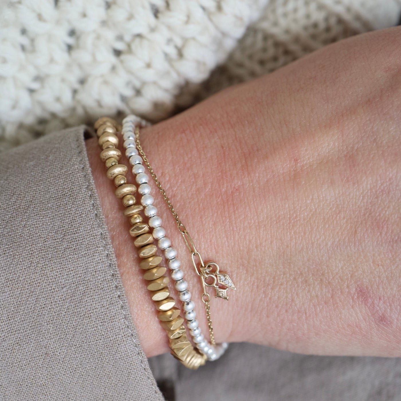 Two Tone Bracelet, Gold and Silver Beaded Bracelets, Stacking Ball