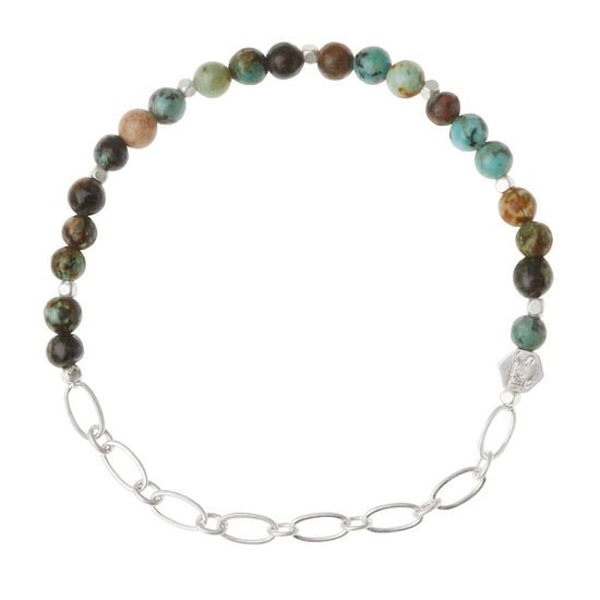 BRC Mini Stone with Chain Stacking Bracelet - African Turquoise/Silver
