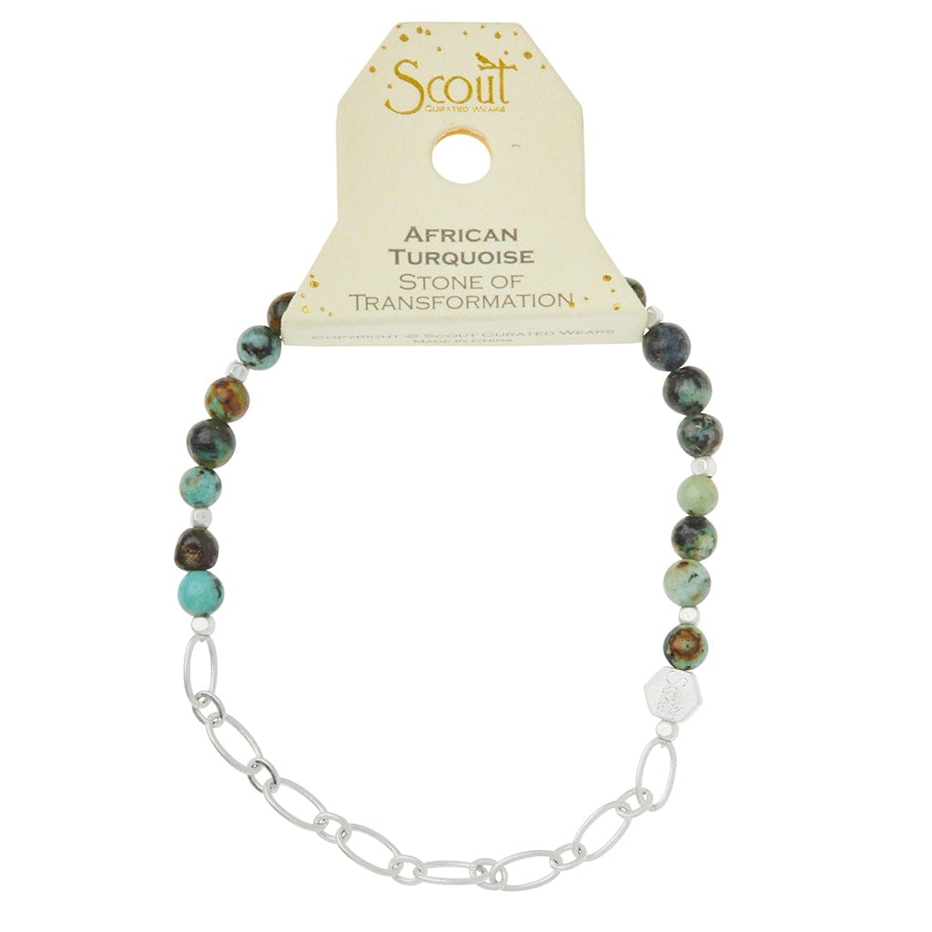 BRC Mini Stone with Chain Stacking Bracelet - African Turquoise/Silver
