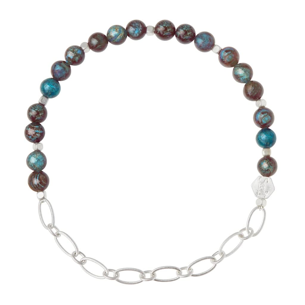 BRC Mini Stone with Chain Stacking Bracelet - Blue Sky Jasper/Silver