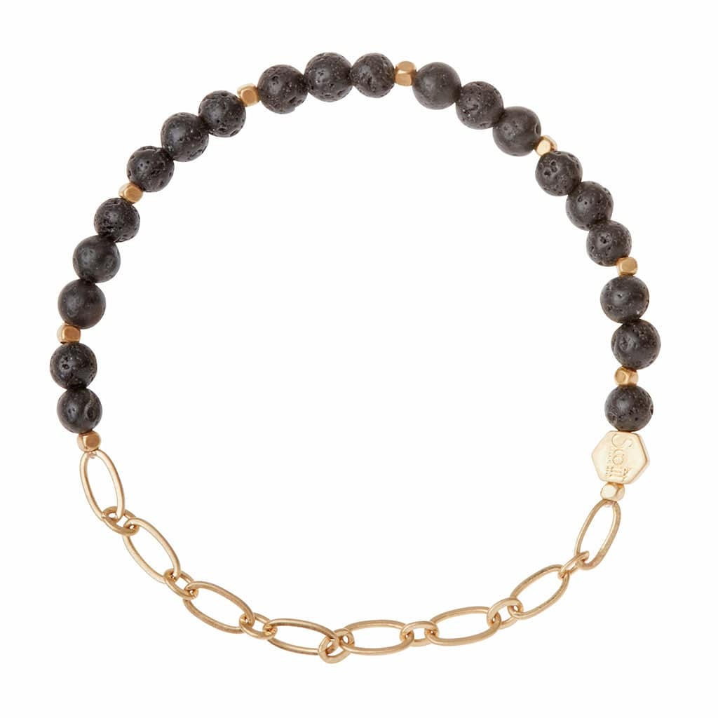 BRC Mini Stone with Chain Stacking Bracelet - Lava/Gold