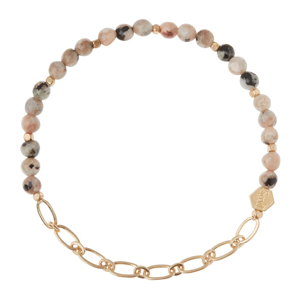 BRC Mini Stone with Chain Stacking Bracelet - Rhodonite/Gold