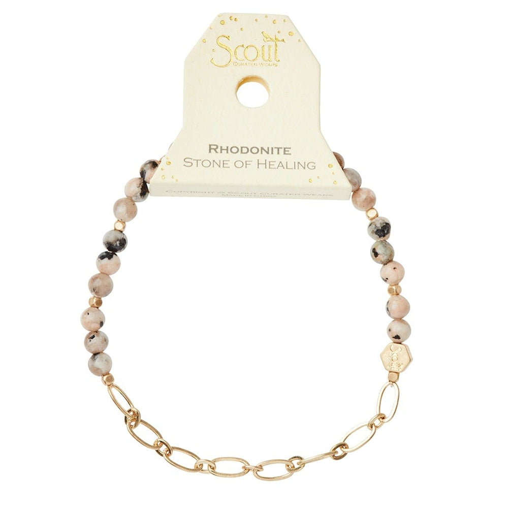 
                      
                        BRC Mini Stone with Chain Stacking Bracelet - Rhodonite/Gold
                      
                    