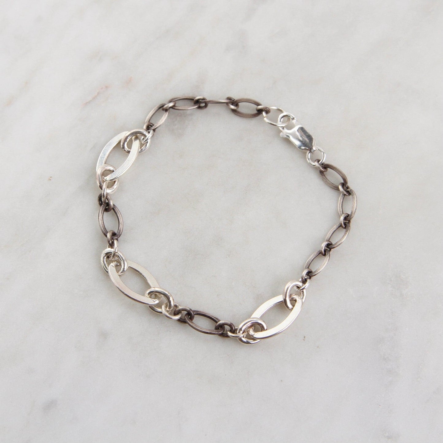 BRC Mixed Oxidized & Shiny Link Sterling Silver Bracelet