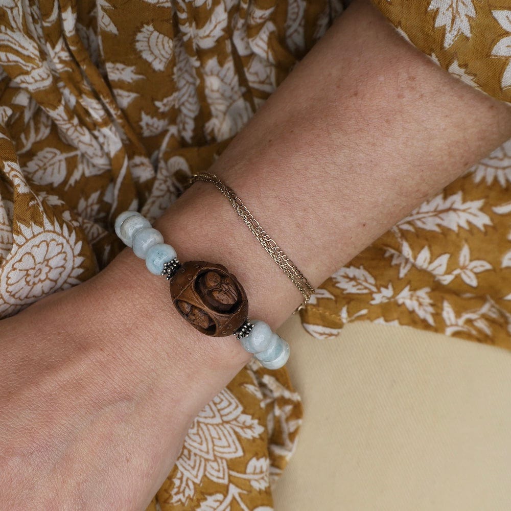 BRC One of a Kind Blue Quartz Bracelet with Carved Woo