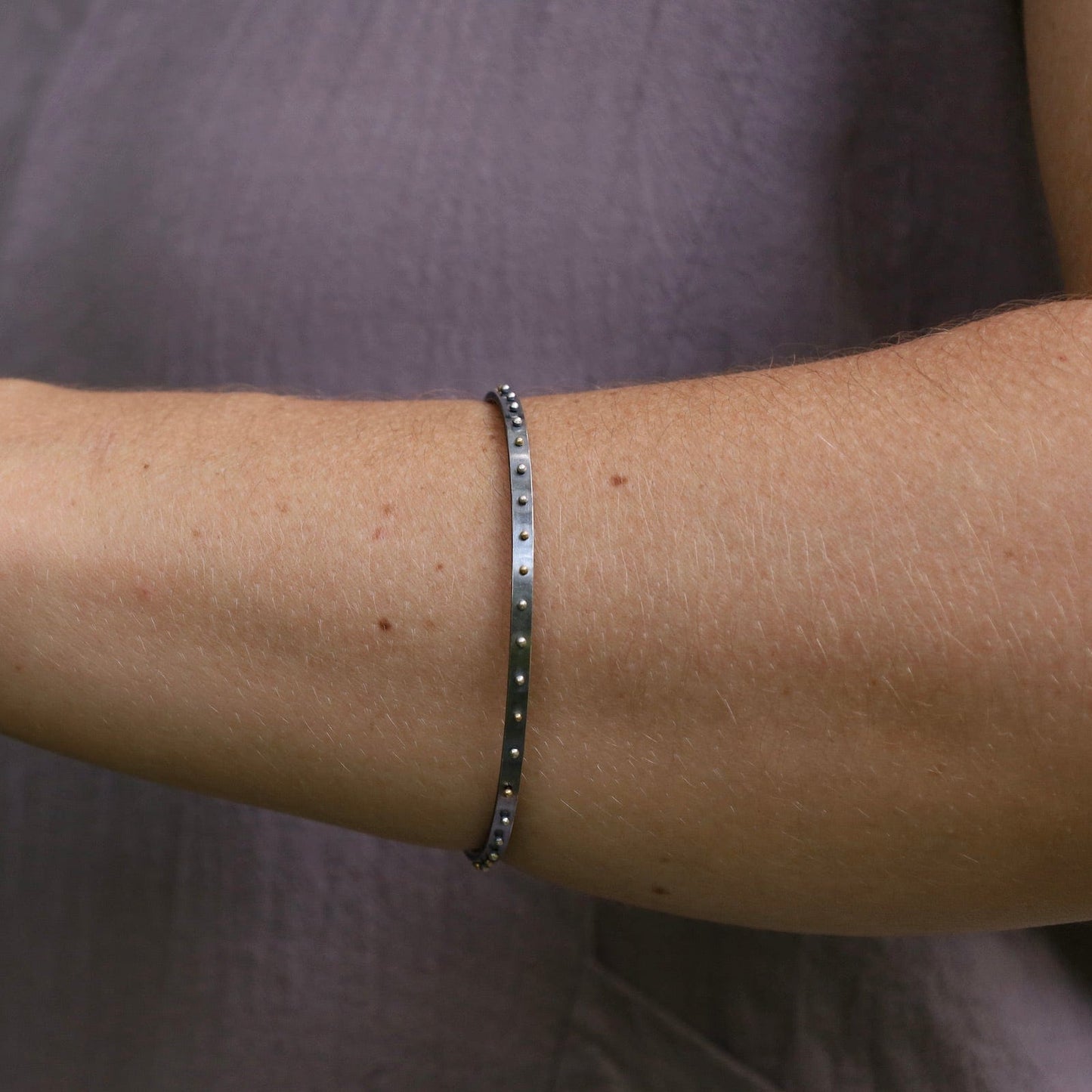 BRC Orbit Bangle - Oxidized Silver with Mix Metal Dots