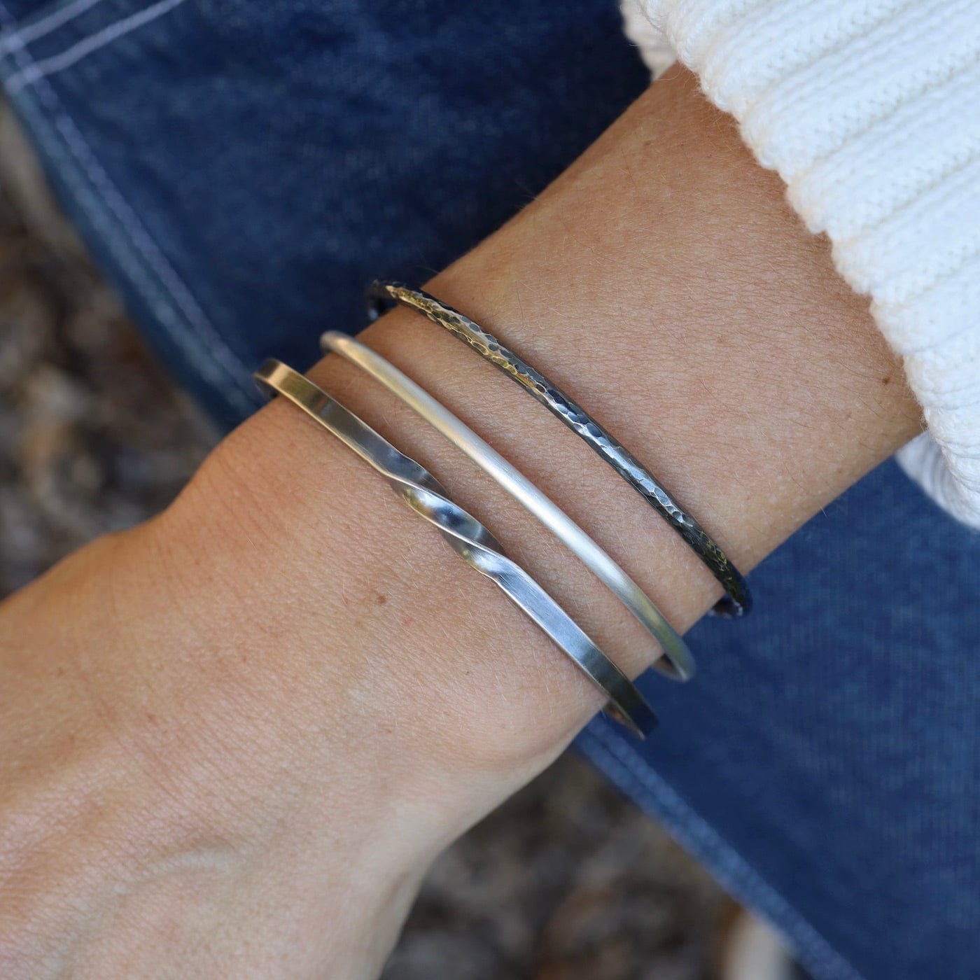 BRC Oxidized Silver Thick Bias Cuff with Partial Twist