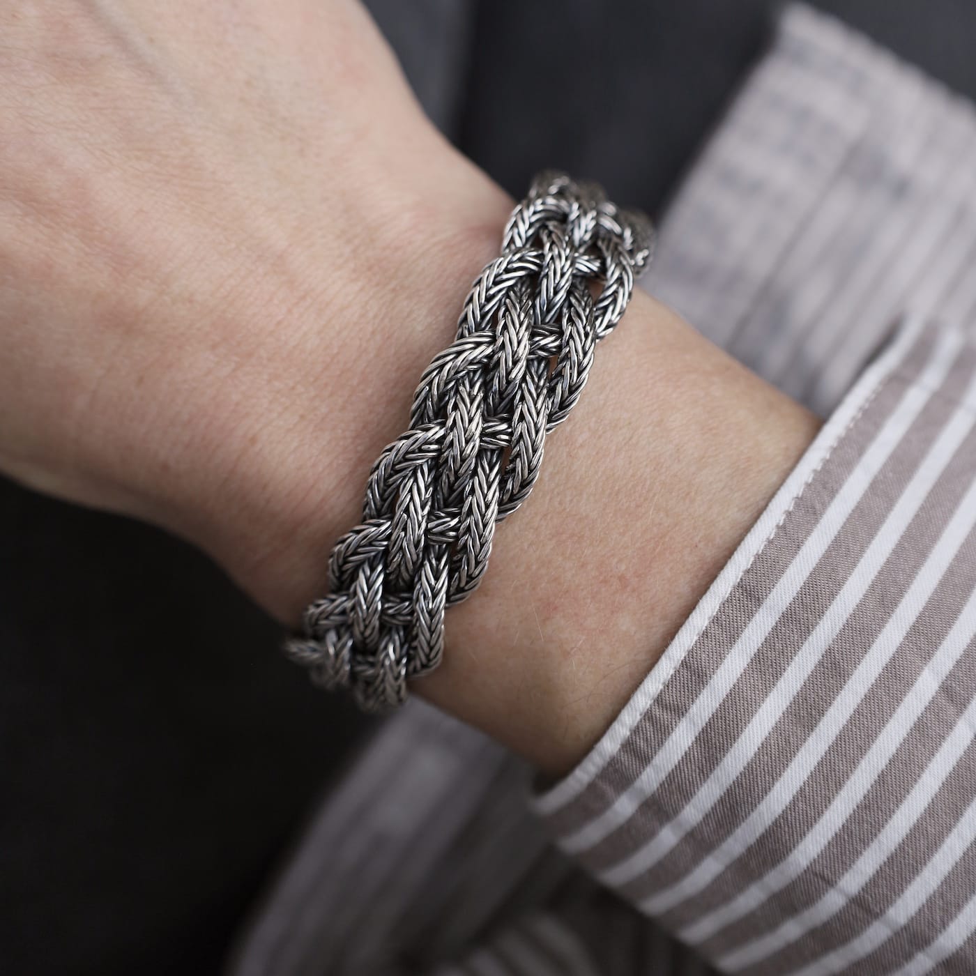 BRC Oxidized Sterling Silver 1/2 Wide Braided Bracelet