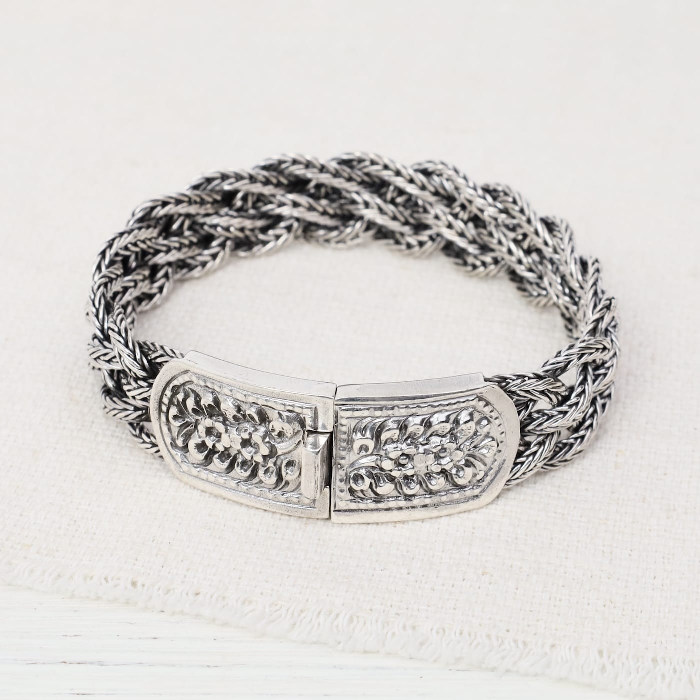 BRC Oxidized Sterling Silver 1/2 Wide Braided Bracelet