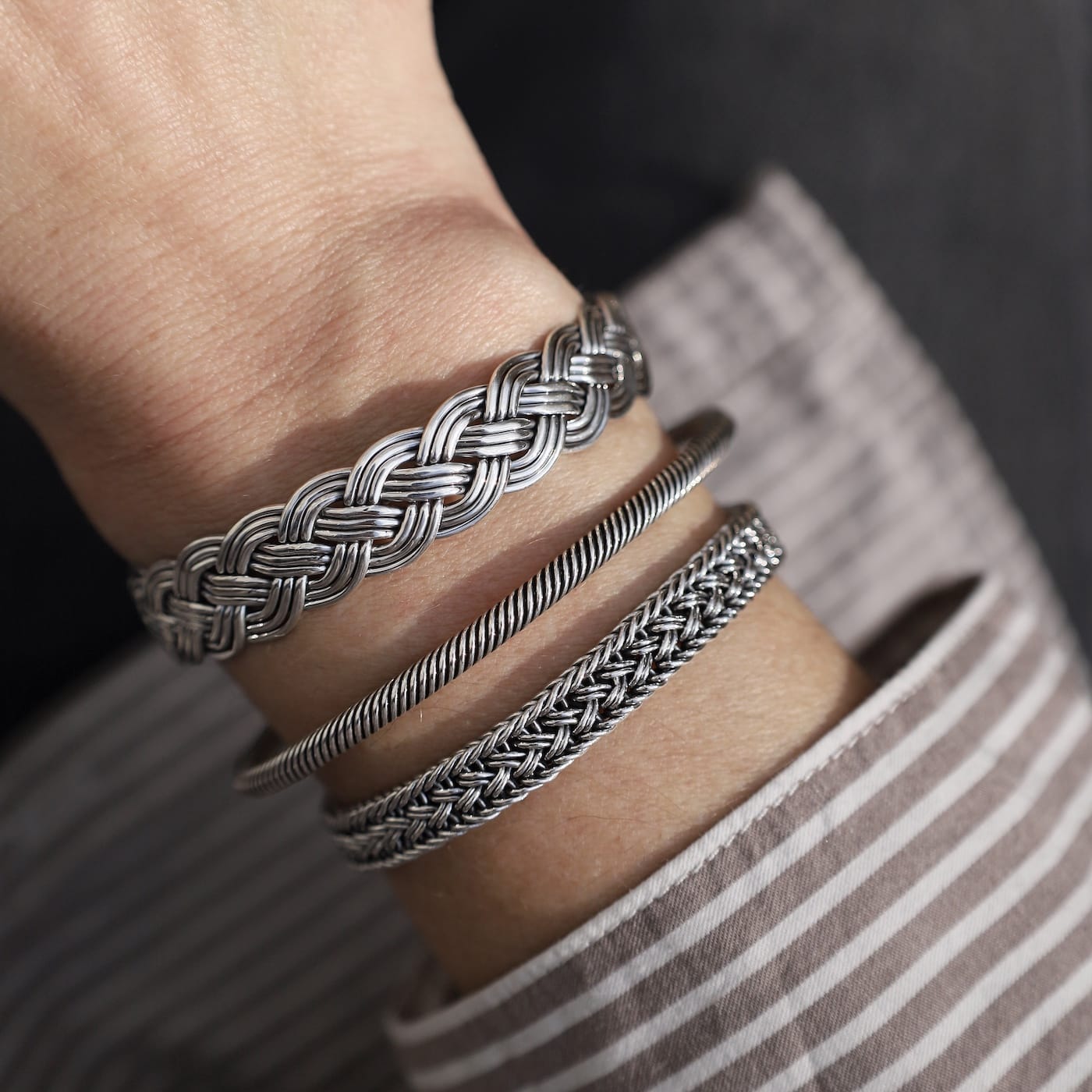 BRC Oxidized Sterling Silver 1/2 Wide Woven Bracelet